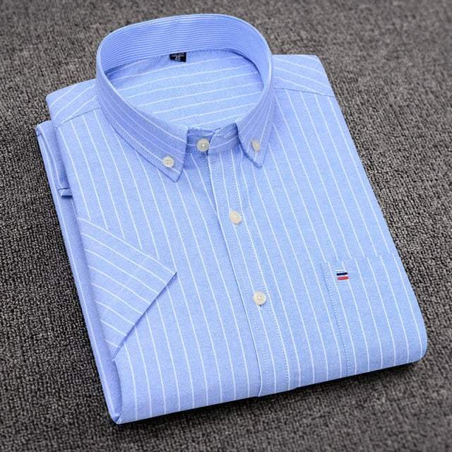Men's Short Sleeve Shirts Oxford Plaid Striped Casual Dress Shirts - Acapparelstore
