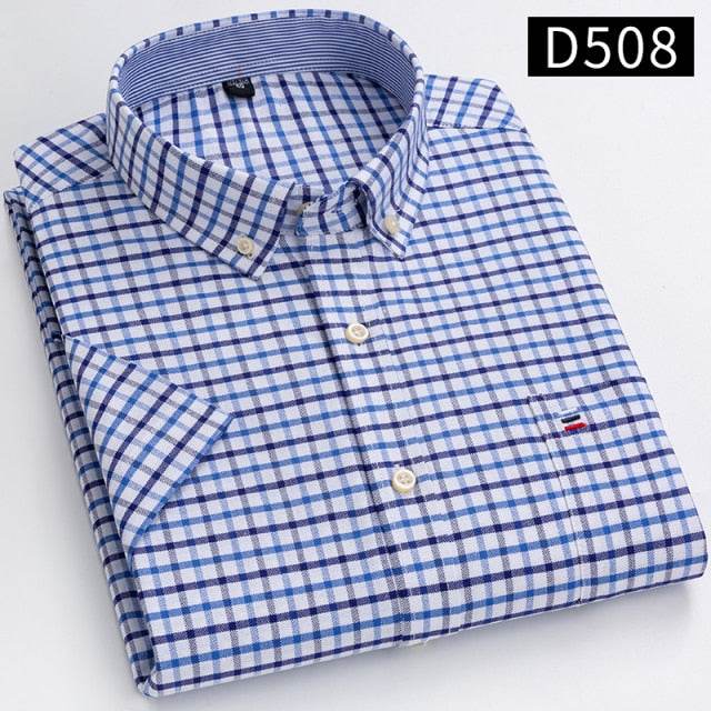 Men's Short Sleeve Shirts Oxford Plaid Striped Casual Dress Shirts - Acapparelstore