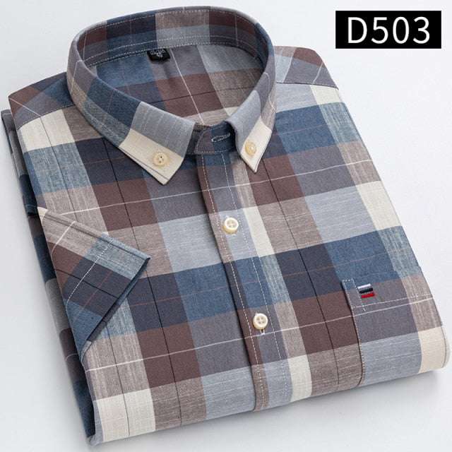 Men's Short Sleeve Shirts Oxford Plaid Striped Casual Dress Shirts - Acapparelstore