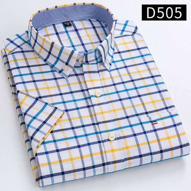 Men's Short Sleeve Shirts Oxford Plaid Striped Casual Dress Shirts - Acapparelstore