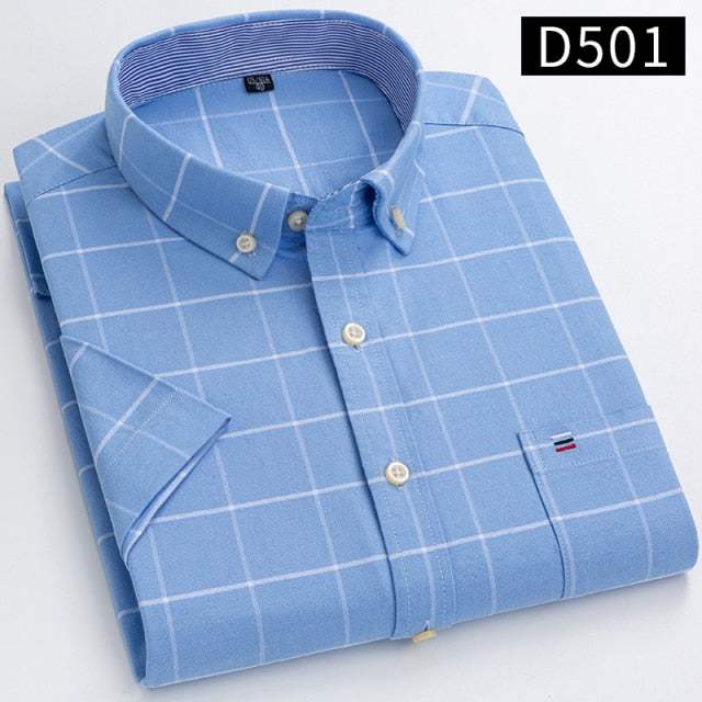 Men's Short Sleeve Shirts Oxford Plaid Striped Casual Dress Shirts - Acapparelstore