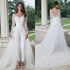 Elegant Long Sleeve Jumpsuit Wedding Dresses With Detachable Train - Acapparelstore