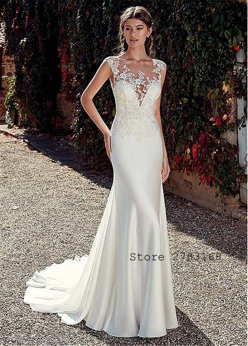short sleeve lace mermaid wedding dress Detachable Skirt featuring Short Sleeve Lace Mermaid Wedding Dress 93627