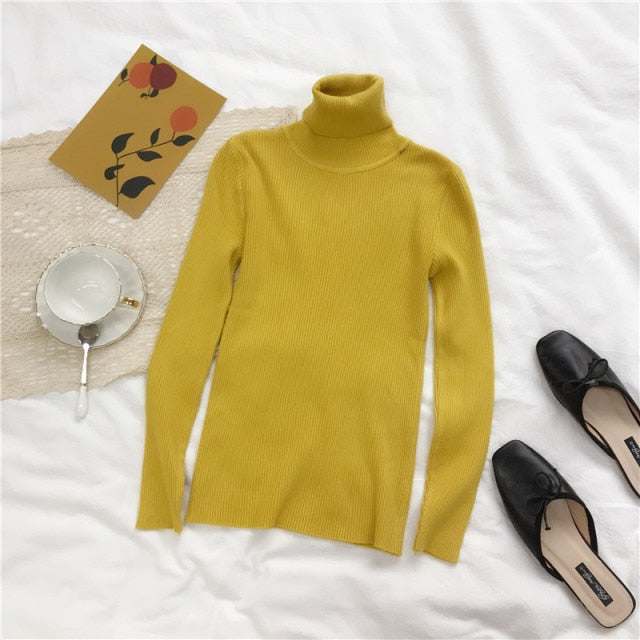 Autumn Winter Women Thick Sweater Knitted Ribbed Turtleneck Sweaters - Acapparelstore
