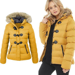 Parkas Winter Jacket Warm Casual Fur Collar Horn Buckle JacketsWomen's Parkas Winter Jacket Warm Casual Fur Collar Horn Buckle Jacket