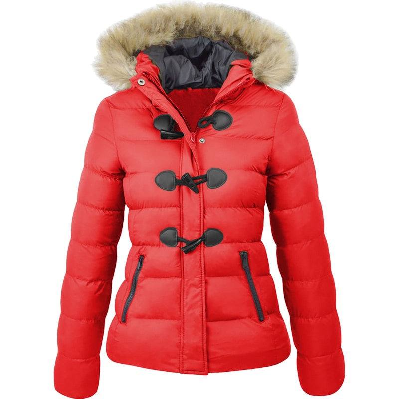 Parkas Winter Jacket Warm Casual Fur Collar Horn Buckle JacketsWomen's Parkas Winter Jacket Warm Casual Fur Collar Horn Buckle Jacket