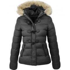Parkas Winter Jacket Warm Casual Fur Collar Horn Buckle JacketsWomen's Parkas Winter Jacket Warm Casual Fur Collar Horn Buckle Jacket