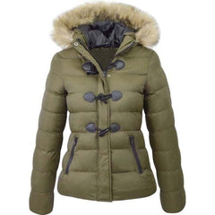 Parkas Winter Jacket Warm Casual Fur Collar Horn Buckle JacketsWomen's Parkas Winter Jacket Warm Casual Fur Collar Horn Buckle Jacket