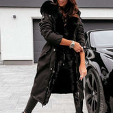 Long Cotton Padded Coat Fashion Solid Fake Fur Patchwork JacketWomen&