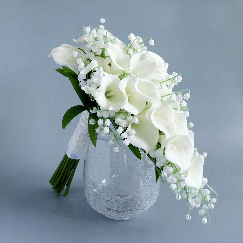 Whitney Wedding Waterfall Bridal Bouquet Fake Calla Lily Lilies Bouquet - Acapparelstore