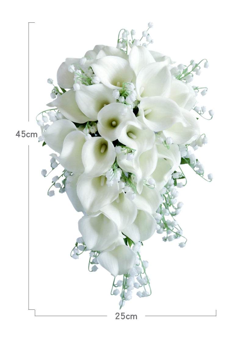 Whitney Wedding Waterfall Bridal Bouquet Fake Calla Lily Lilies Bouquet - Acapparelstore