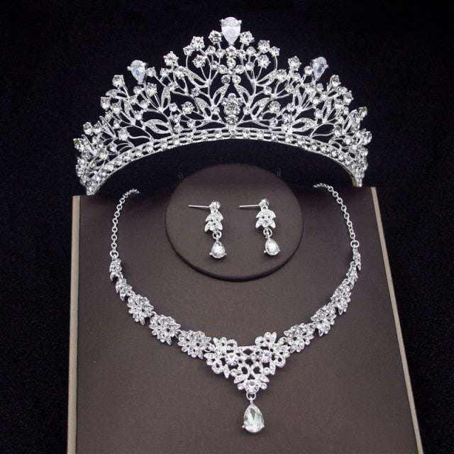 Luxury Crystal Bridal Jewelry Sets Women's Tiaras Earrings Choker Necklace - Acapparelstore