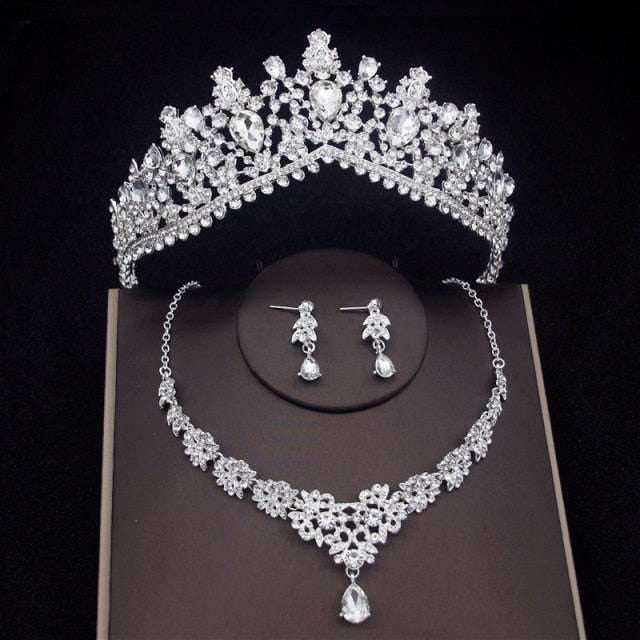 Luxury Crystal Bridal Jewelry Sets Women's Tiaras Earrings Choker Necklace - Acapparelstore