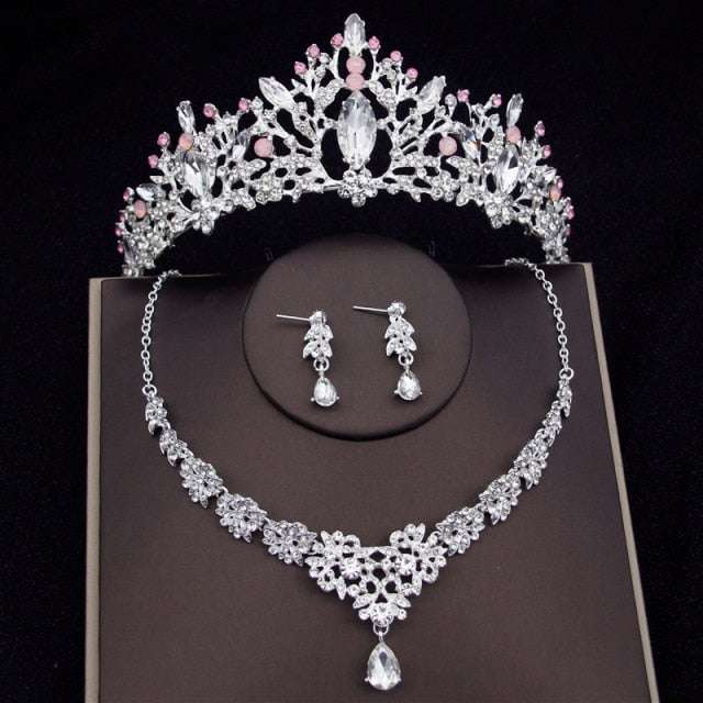 Luxury Crystal Bridal Jewelry Sets Women's Tiaras Earrings Choker Necklace - Acapparelstore