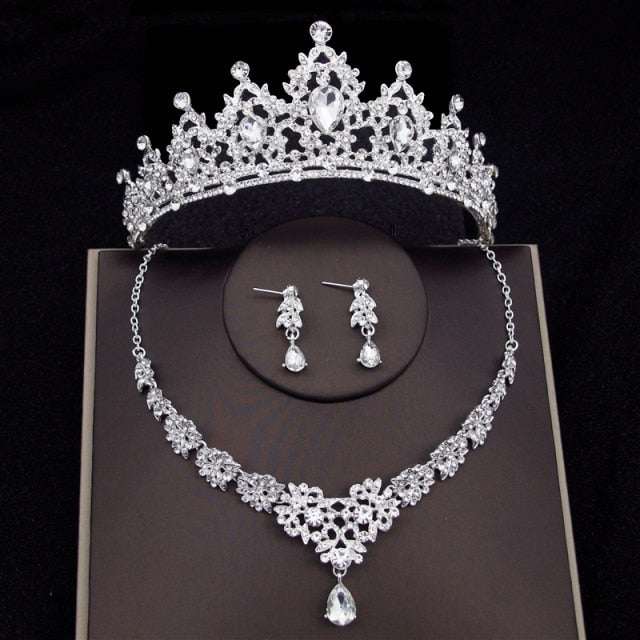 Luxury Crystal Bridal Jewelry Sets Women's Tiaras Earrings Choker Necklace - Acapparelstore