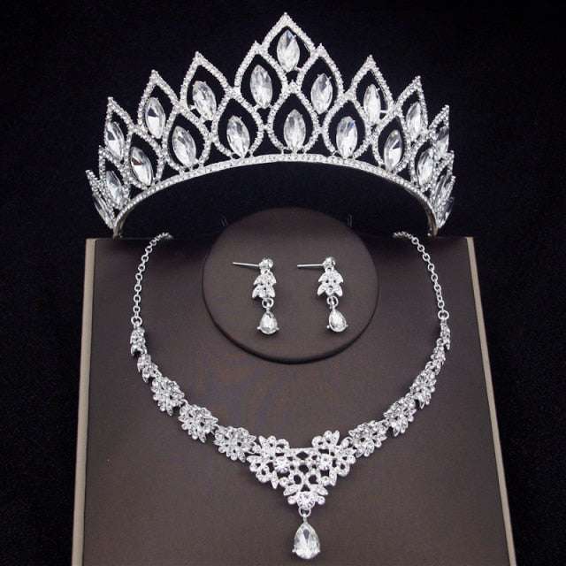 Luxury Crystal Bridal Jewelry Sets Women's Tiaras Earrings Choker Necklace - Acapparelstore
