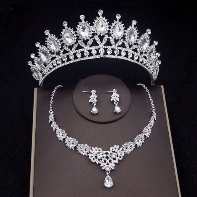 Luxury Crystal Bridal Jewelry Sets Women's Tiaras Earrings Choker Necklace - Acapparelstore