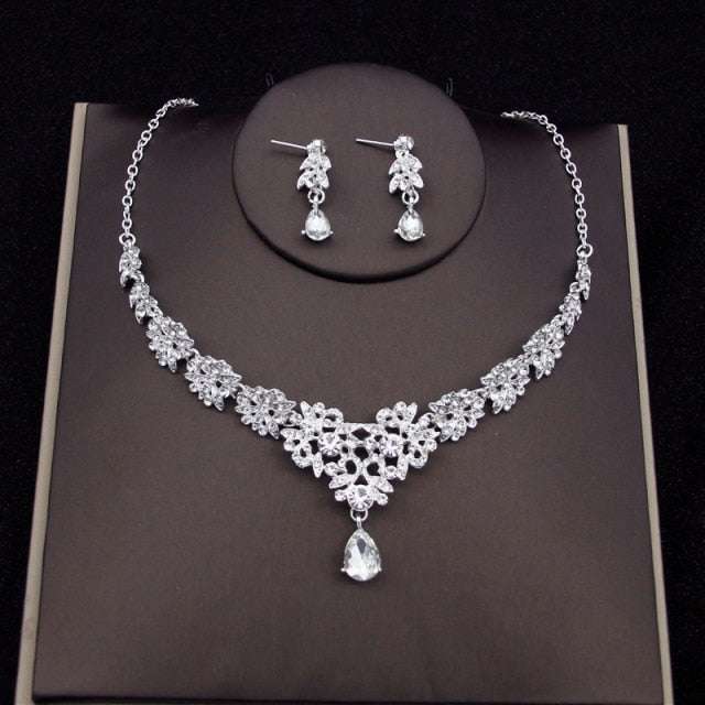 Luxury Crystal Bridal Jewelry Sets Women's Tiaras Earrings Choker Necklace - Acapparelstore