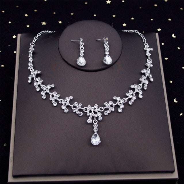 Luxury Crystal Bridal Jewelry Sets Women's Tiaras Earrings Choker Necklace - Acapparelstore