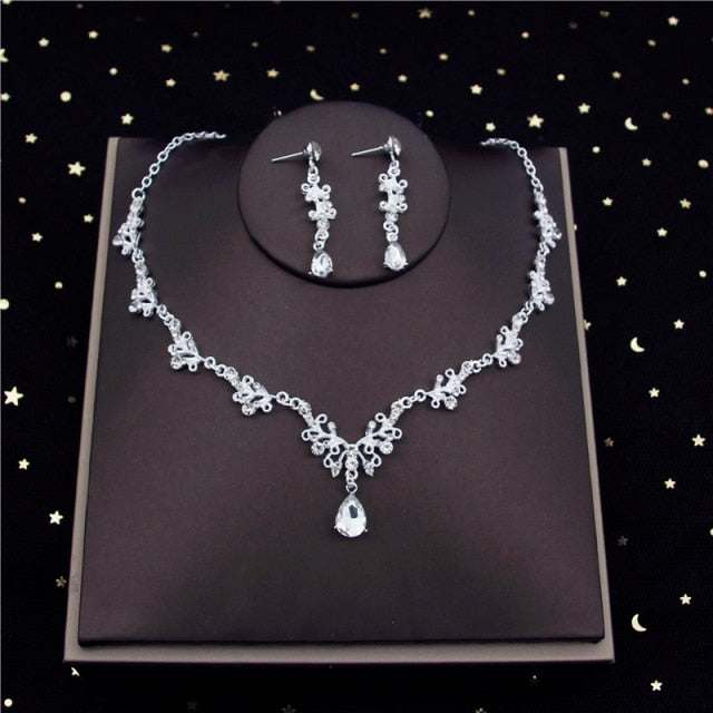 Luxury Crystal Bridal Jewelry Sets Women's Tiaras Earrings Choker Necklace - Acapparelstore