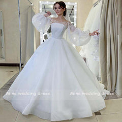 High-Quality Detachable Bridal Gowns Long Sleeves Appliques Lace Dress - Acapparelstore