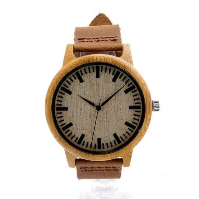 Men Women Bamboo Quartz Watch With Soft Leather Straps - Acapparelstore