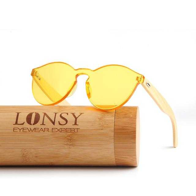 Handmade Yellow Color Bamboo SunglassesWomen&
