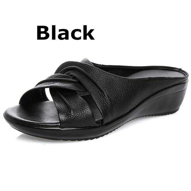 Mother Flats Casual Beach Summer No Strap Cow Genuine Leather Slip On - Acapparelstore