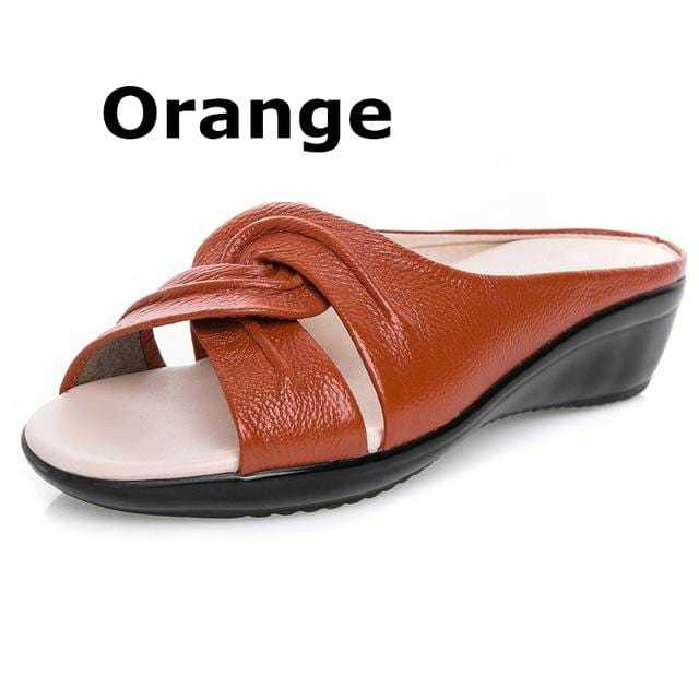 Mother Flats Casual Beach Summer No Strap Cow Genuine Leather Slip On - Acapparelstore