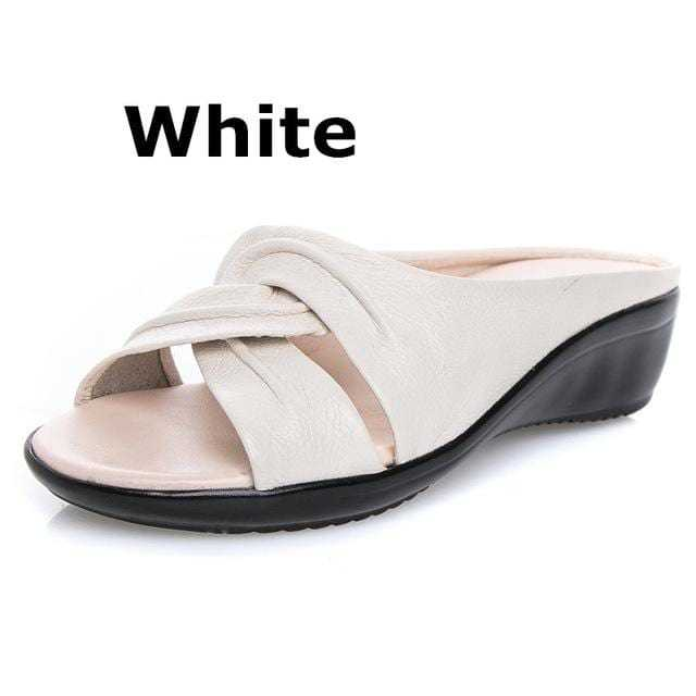 Mother Flats Casual Beach Summer No Strap Cow Genuine Leather Slip On - Acapparelstore