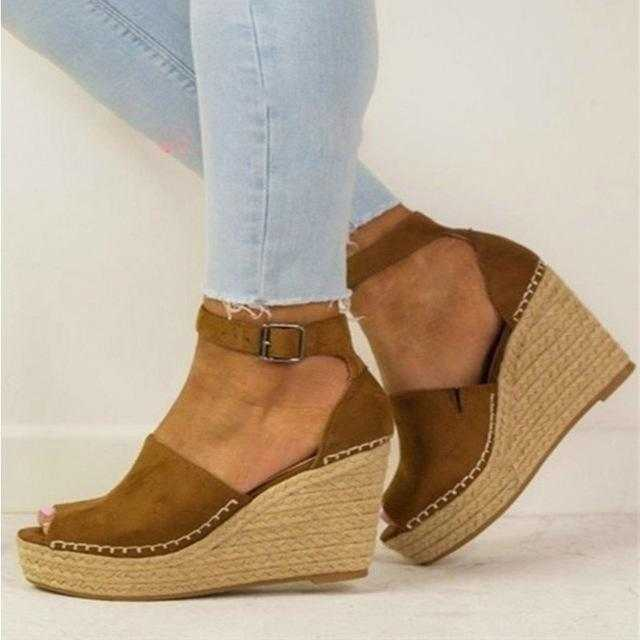 Female Platform 8CM High Heels Peep Toe Wedges Shoes - Acapparelstore