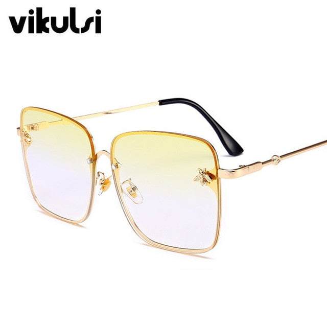 Women Brand Designer Bee Metal Frame Oversized Sunglasses UV400 - Acapparelstore
