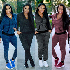 Women's 2 TWO PIECE SET Hoodies Jacket Zipper Jogger Trouser Tracksuit - Acapparelstore