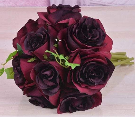 Silk Rose Bouquet Flower Dark Red Wine Bouquet Bridesmaids Bouquet - Acapparelstore