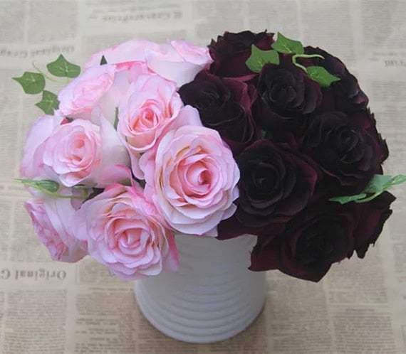 Silk Rose Bouquet Flower Dark Red Wine Bouquet Bridesmaids Bouquet - Acapparelstore