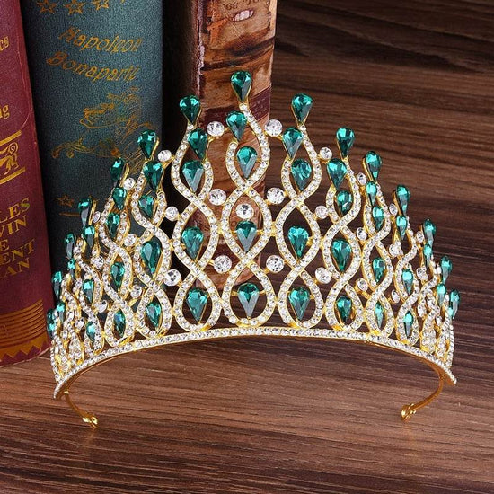 Huge Tall European Green Red Blue Crystal Tiaras Vintage Gold Rhinestone - Acapparelstore