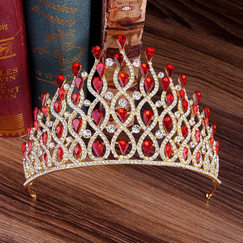 Huge Tall European Green Red Blue Crystal Tiaras Vintage Gold Rhinestone - Acapparelstore