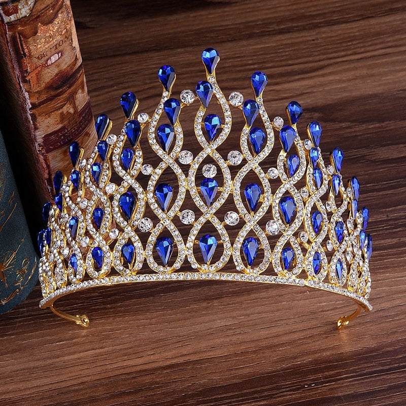 Huge Tall European Green Red Blue Crystal Tiaras Vintage Gold Rhinestone - Acapparelstore
