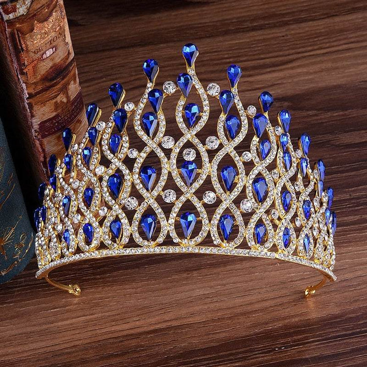 Huge Tall European Green Red Blue Crystal Tiaras Vintage Gold Rhinestone - Acapparelstore