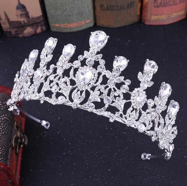Luxury Pink Crystal Leaf Wedding Crown Queen Tiara Bride Headband Bridal Accessories - Acapparelstore
