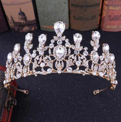 Luxury Pink Crystal Leaf Wedding Crown Queen Tiara Bride Headband Bridal Accessories - Acapparelstore