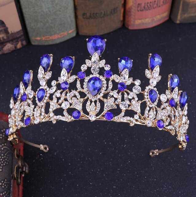 Luxury Pink Crystal Leaf Wedding Crown Queen Tiara Bride Headband Bridal Accessories - Acapparelstore