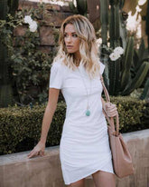Summer Short Sleeve Solid Bodycon Slim Party DressWomen&