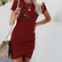Summer Short Sleeve Solid Bodycon Slim Party DressWomen&