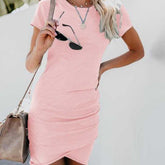 Summer Short Sleeve Solid Bodycon Slim Party DressWomen&