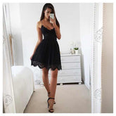 Neck Backless Lace Short Casual DressWomen&