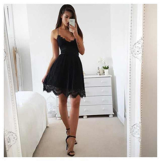 Neck Backless Lace Short Casual DressWomen&