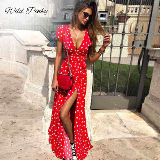 Long Women Split Short Sleeve Casual DressLong Women Split Short Sleeve Casual Dress