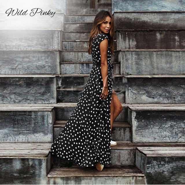 Long Women Split Short Sleeve Casual DressLong Women Split Short Sleeve Casual Dress