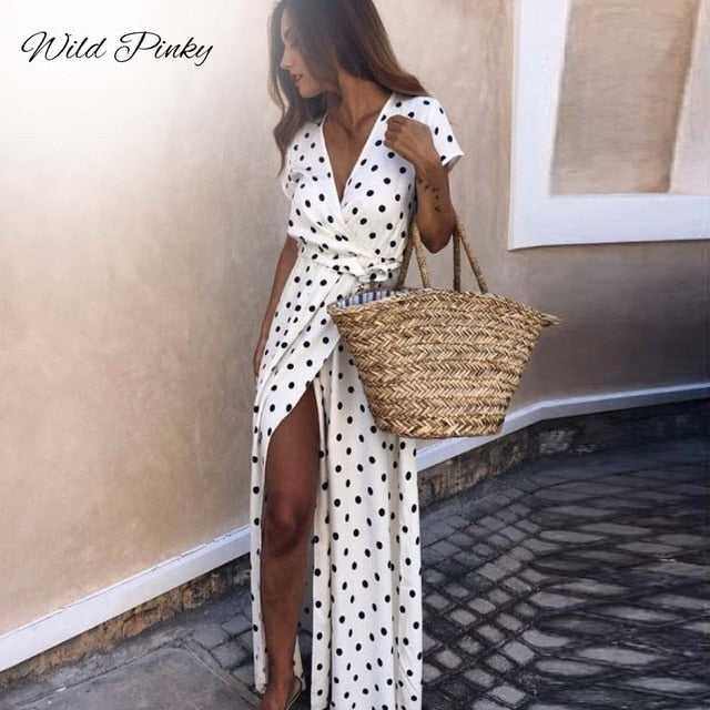 Long Women Split Short Sleeve Casual DressLong Women Split Short Sleeve Casual Dress